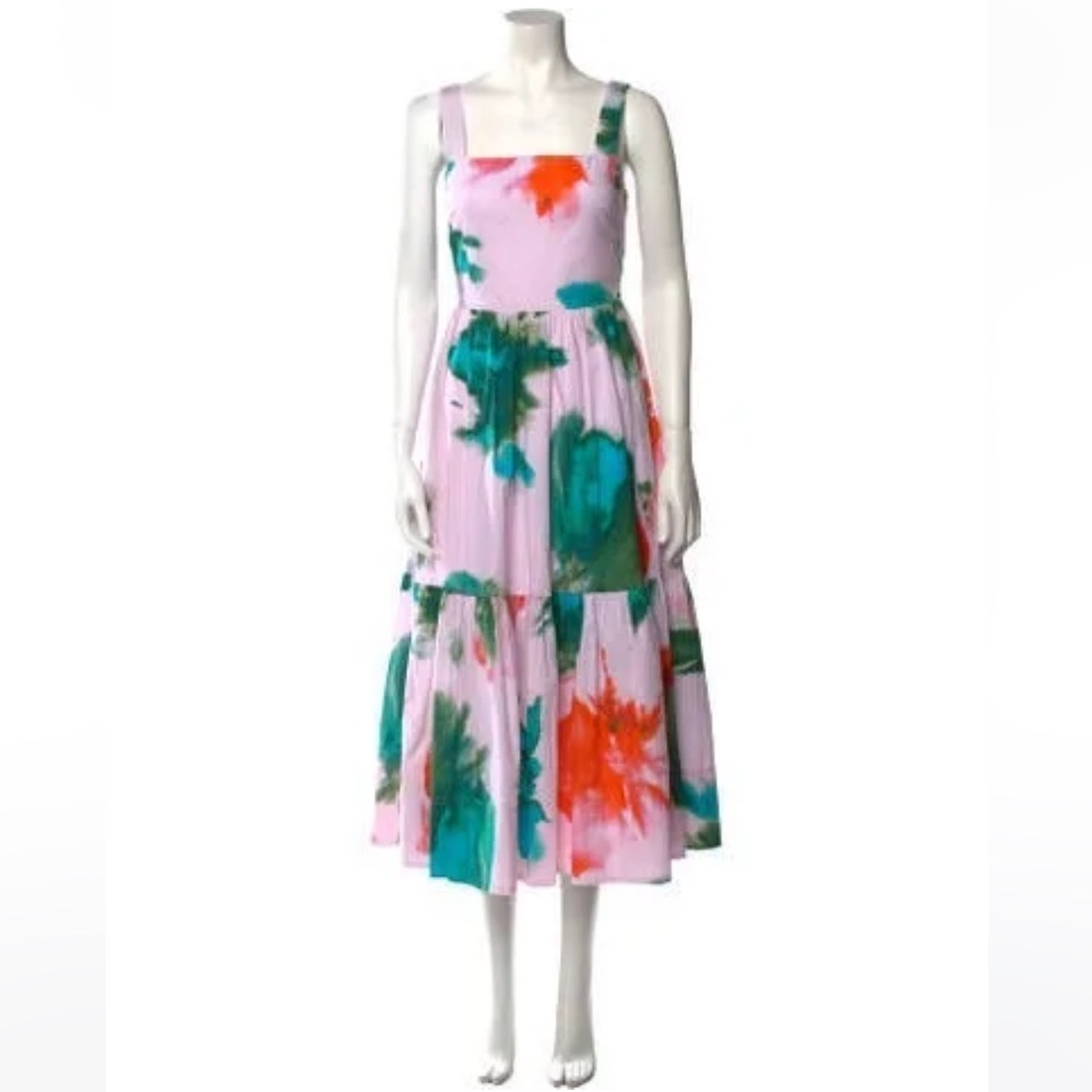 Tanya Taylor A-Line Dress Pink Printed Sleeveless with Square Neckline, size 6